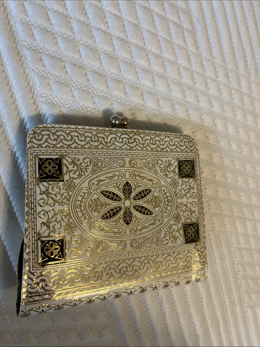 Vintage Cream and Gold Embossed Evening Wallet
